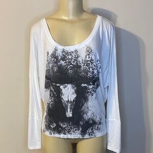 Haute Hippie White Graphic Long Sleeve Top Size S